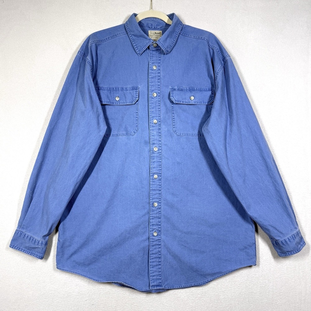 LL Bean Sunwashed Canvas Shirt Mens Large Tall Blue Button Up Traditional Fit